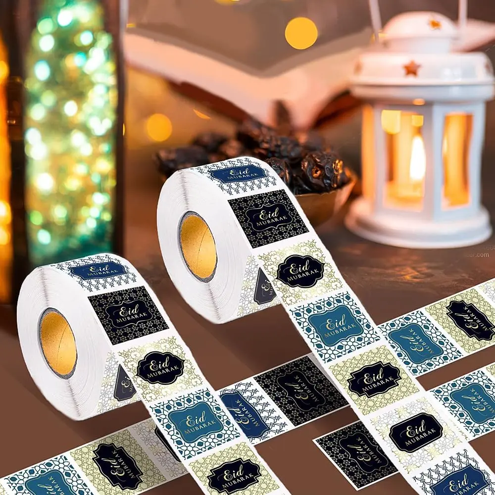 500-2000Pcs EID Mubarak Stickers Gift Bags Candy Boxes Seals Labels Ramadan Islamic Muslim Party DIY Decoration Paper Stickers