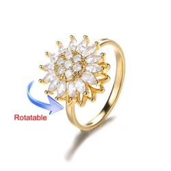 Gold Clover Rotating Anxiety Ring for Women - Adjustable Stainless Steel Aesthetic Jewelry Gift (Gold Color)