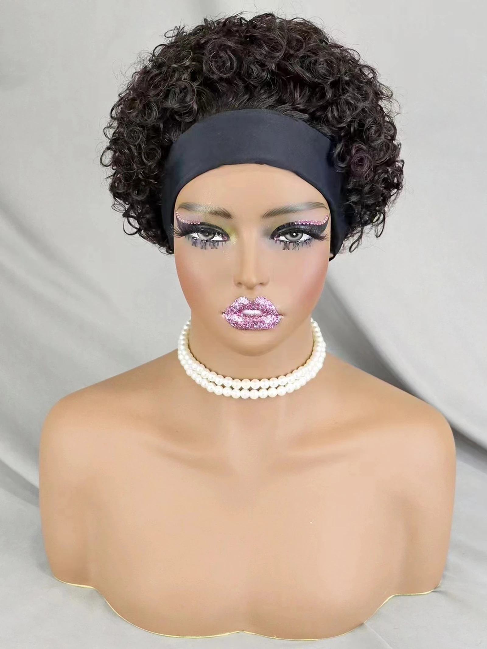 Bouncy Curly Short Machine Made Wigs Natural Hair Wigs 200% Density Remy Human Hair Bangs PrePlucked Black Women human hair wigs
