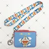 Doraemon PU coin purse card set keychain buckle lanyard student meal card bus card access control card jingle ID card holder 4