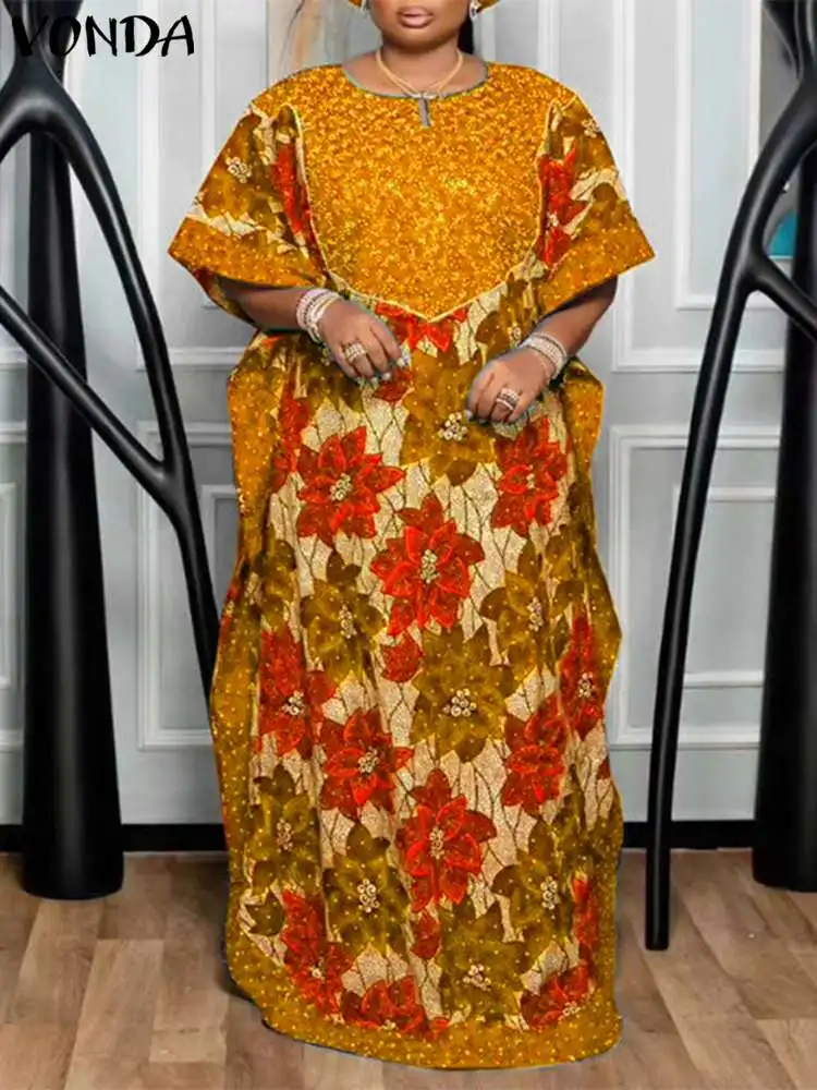 

VONDA 2024 Bohemian Dress Women Bat Sleeve Floral Printed Long Maxi Sundress Summer Vintage Casual Loose Vestidos Oversized Robe