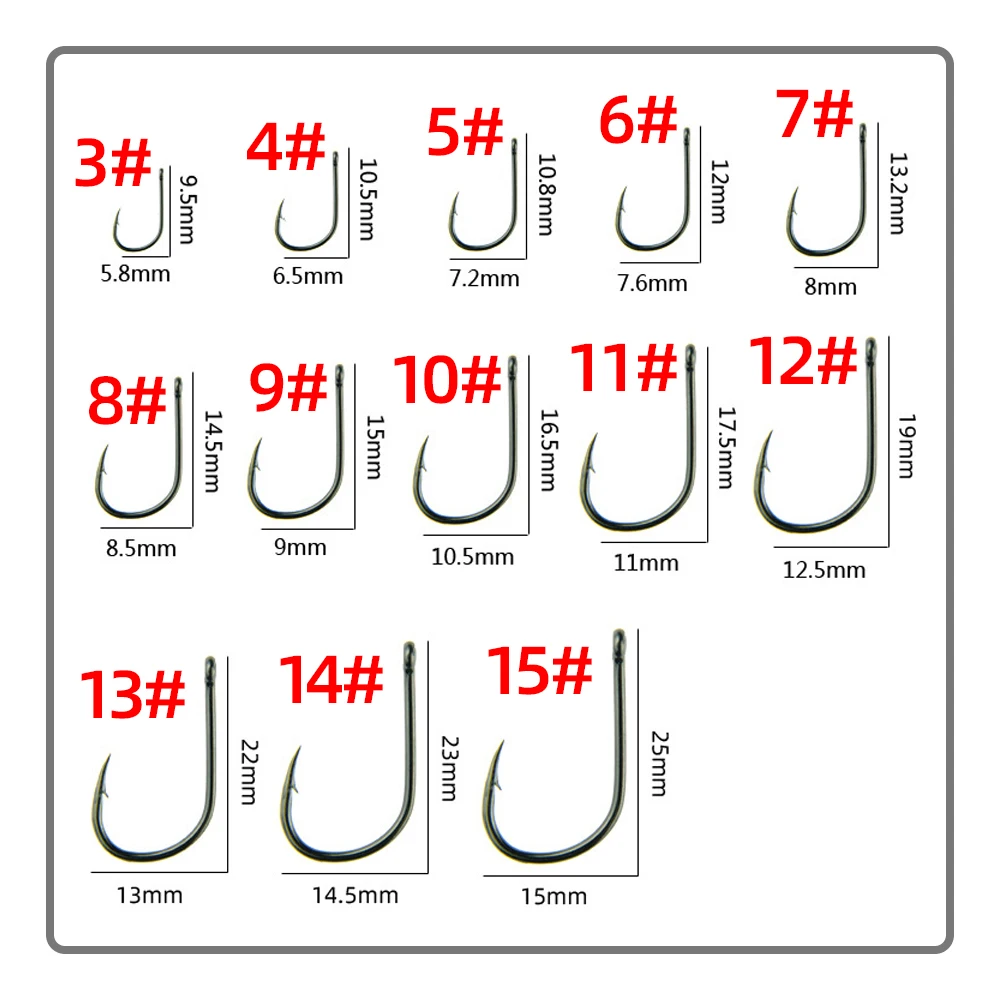 50/60/70/100pcs Per Box Iseama With Ring Boxed Fishhook Black Barbed Hook 3# -15# Fishing Hooks Fishing Accessories