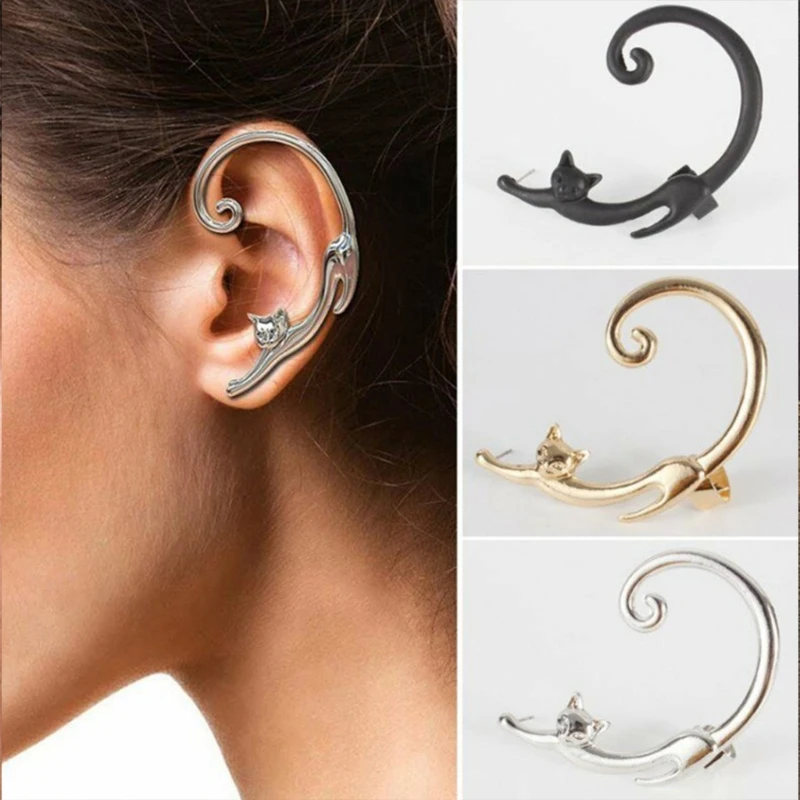 Cute Animal Ear Cuff Earrings Kitty Kitten Clip On Stud Wrap Earrings