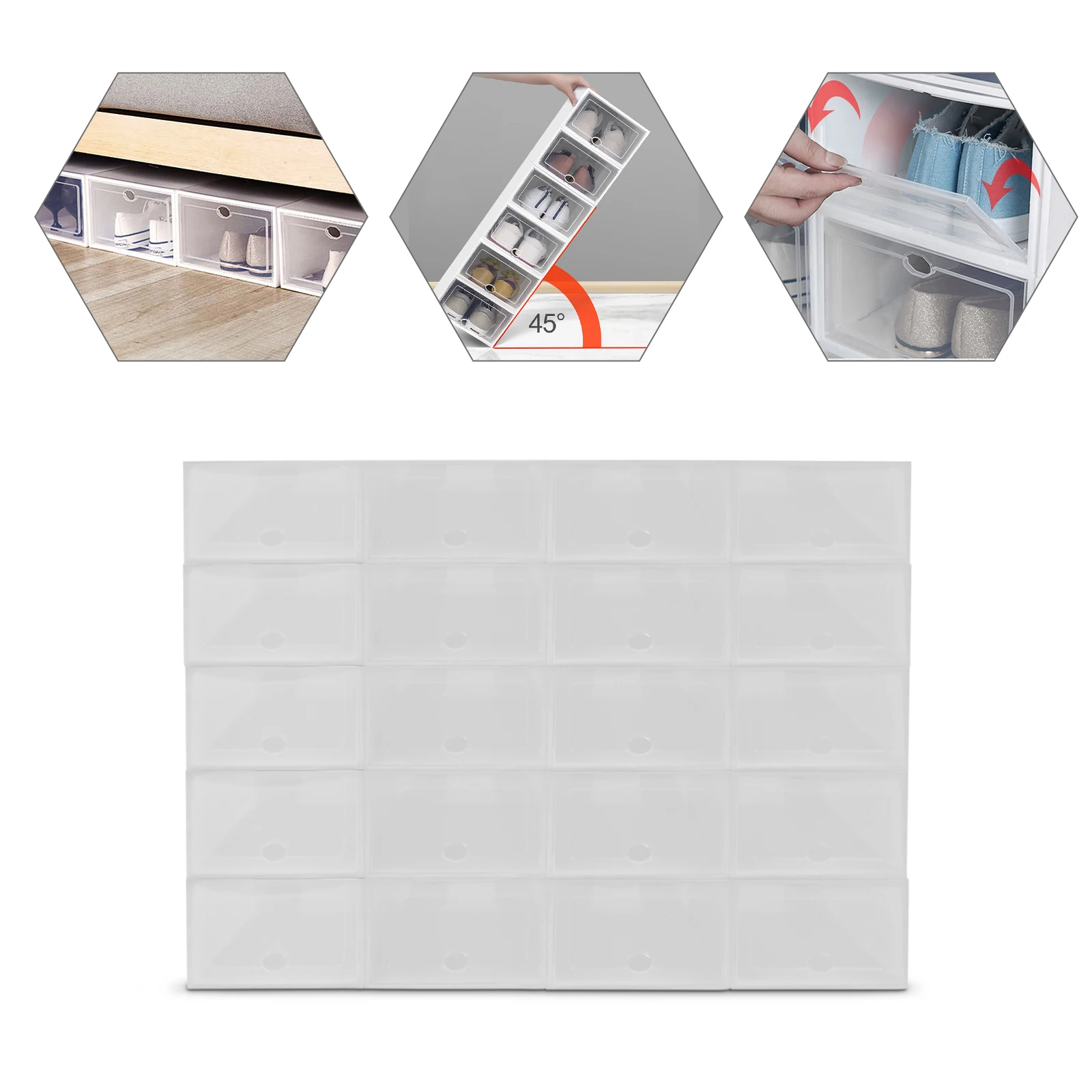 Stackable Shoe Boxes – 20-Piece Foldable Storage Organizer with Transparent Front for Easy Access and Space Saving 4