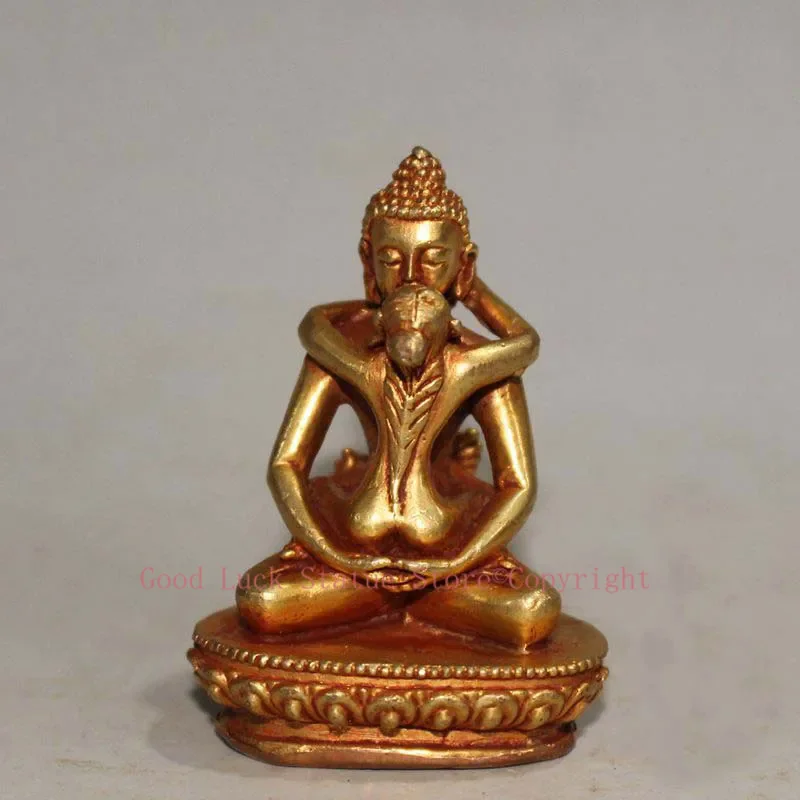 

Tibetan Indian Buddhism pocket Mandkesvara Yab-Yum Hevajra double-edged Happy buddha brass statue Bless family home talisman