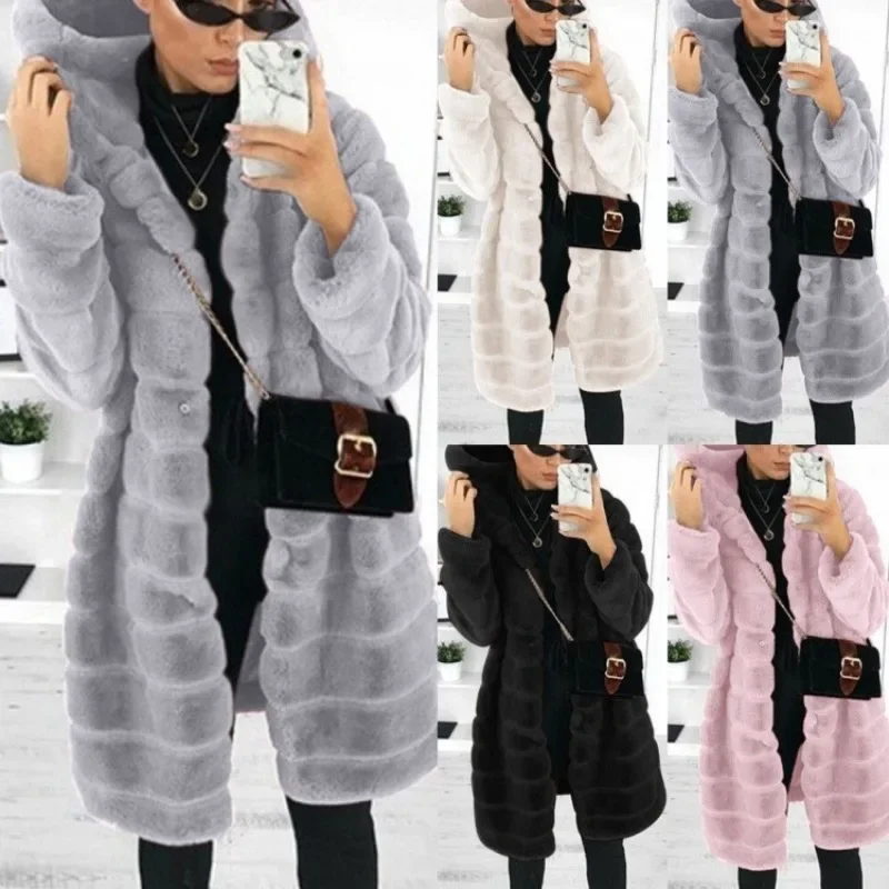 

Womens Fashion Long Sleeve Cardigan Comfortable Hoodie Coats Female Winter Warm Soft Plush Hooded Windbreakers Jackets