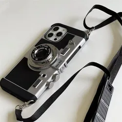 3D Retro Camera Crossbody Protective Phone Case Cover - Galaxy S23 Ultra (Camera)