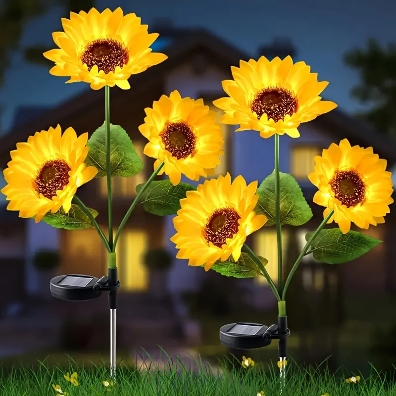 3-Head LED Solar Garden Lights Artificial Sunflower Outdoor Landscape Lights IP44 for Patio Garden Yard Lawn Decoration Light