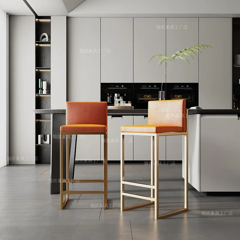 Gold Leg Backrest Bar Stools American Minimalist Reception Comfortable High Chairs Light Luxury Adults Sillas De Bar Furniture