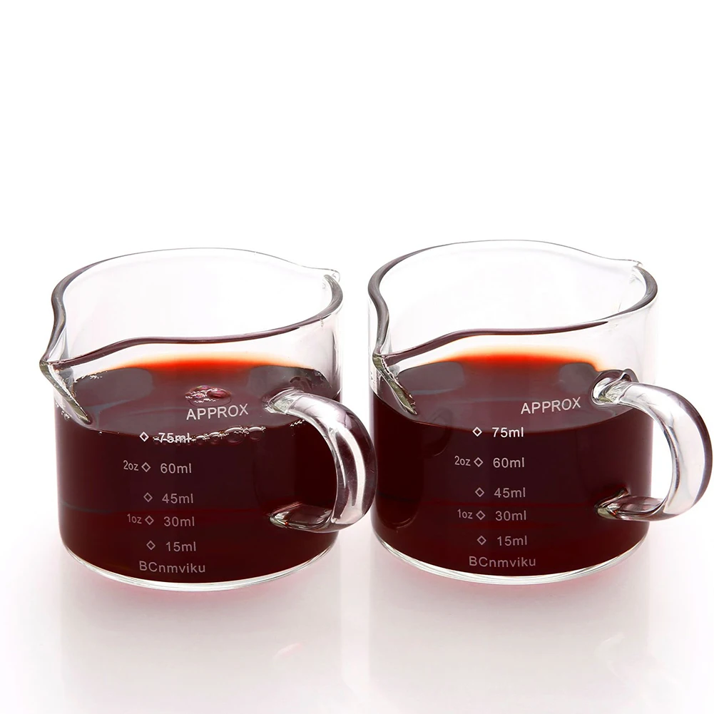 60/75ml Espresso Shot Glass Double Spouts Glass Measuring Cup Heat-Resistant Handle Clear Scale Wine Milk Coffee Measure Jug measuring cup drinking glass