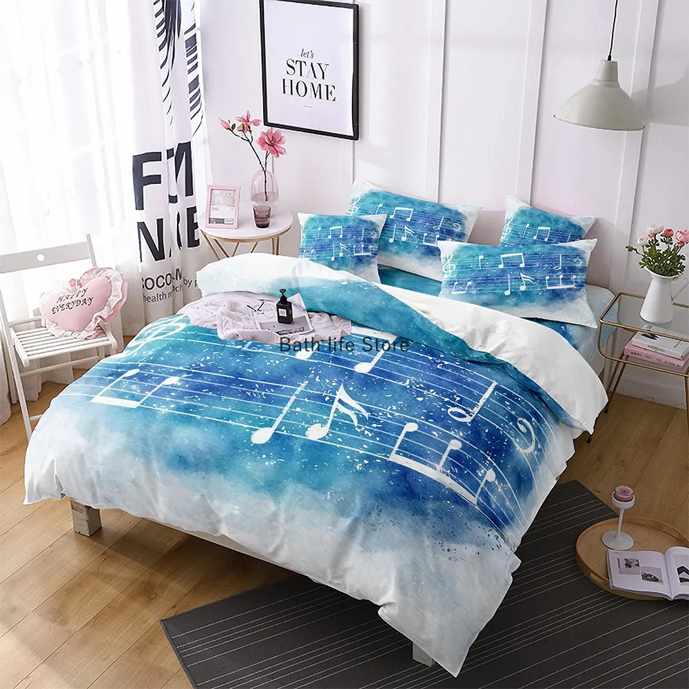 Music Notes Bedding Set for Kids Adult Duvet Cover King Queen Size Gradient Bed Home Textiles Bedclothes 2/3Pcs Duvet Cover Set