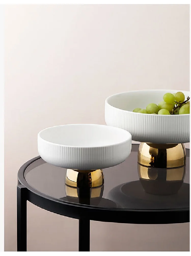 Ceramic Stylish Fruit Bowls With Gold Foot Large - 10 Inch