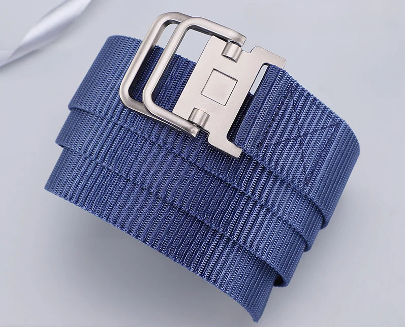 

New Tide Solid Double Button Men's Nylon Fabric Belt Women's Casual Versatile Pant Student Canvas Belts Accessories