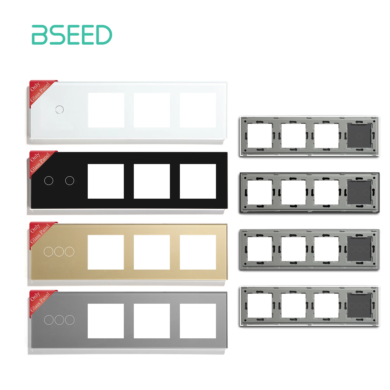 Painel de Vidro Somente Bseed para Interruptores de Parede Armação de Cristal Armação de Metal Peças de Soquete Quadros Triplos 299 mm