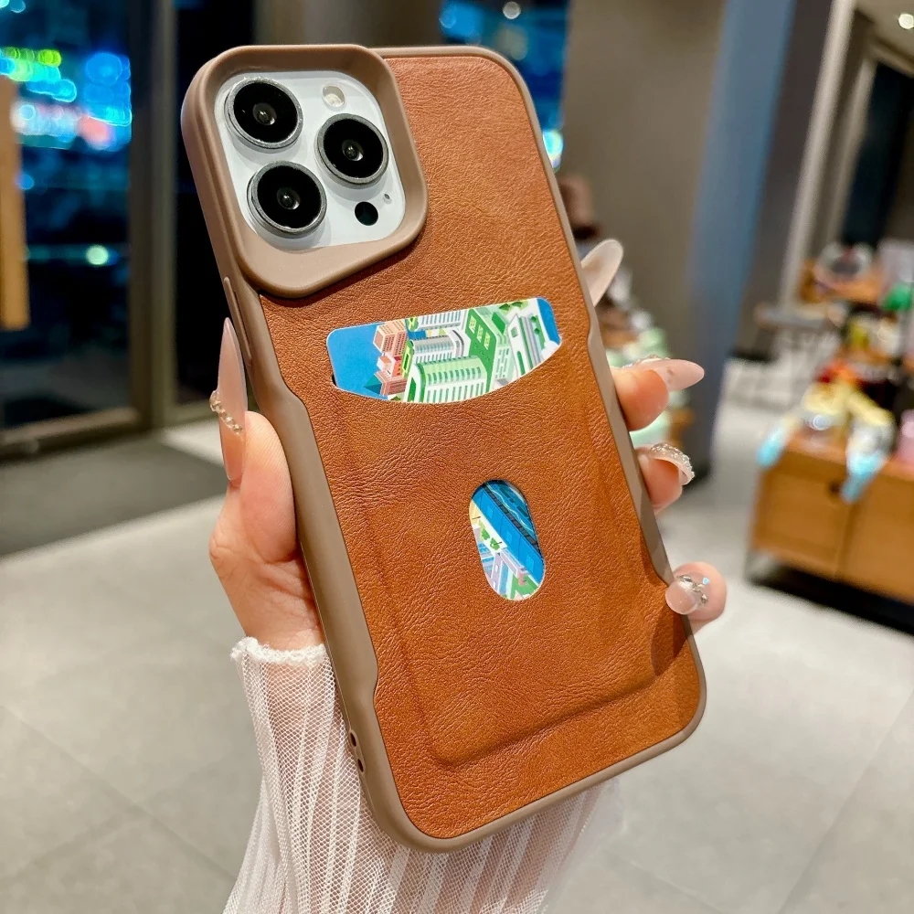 Elegant Leather Texture Card Holder Phone Case with Shockproof Matte Design