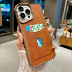 Elegant Leather Texture Card Holder Phone Case with Shockproof Matte Design - iPhone 12 Pro Max (Brown)