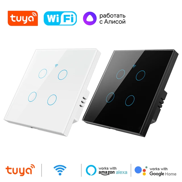 Tuya สมาร์ท WiFi สวิทช์ติดผนังแบบสัมผัสไม่จำเป็นต้องใช้สายกลางการควบคุมระยะไกลไร้สาย1-4Gang สวิตช์ EU สำหรับ Alexa Google Home ALICE 1