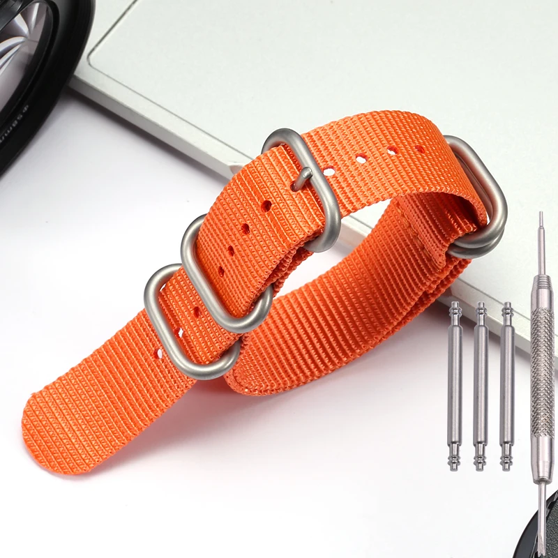 Heavy Duty Nylon Strap with Five-Ring Buckle - Canvas Watch Bracelet