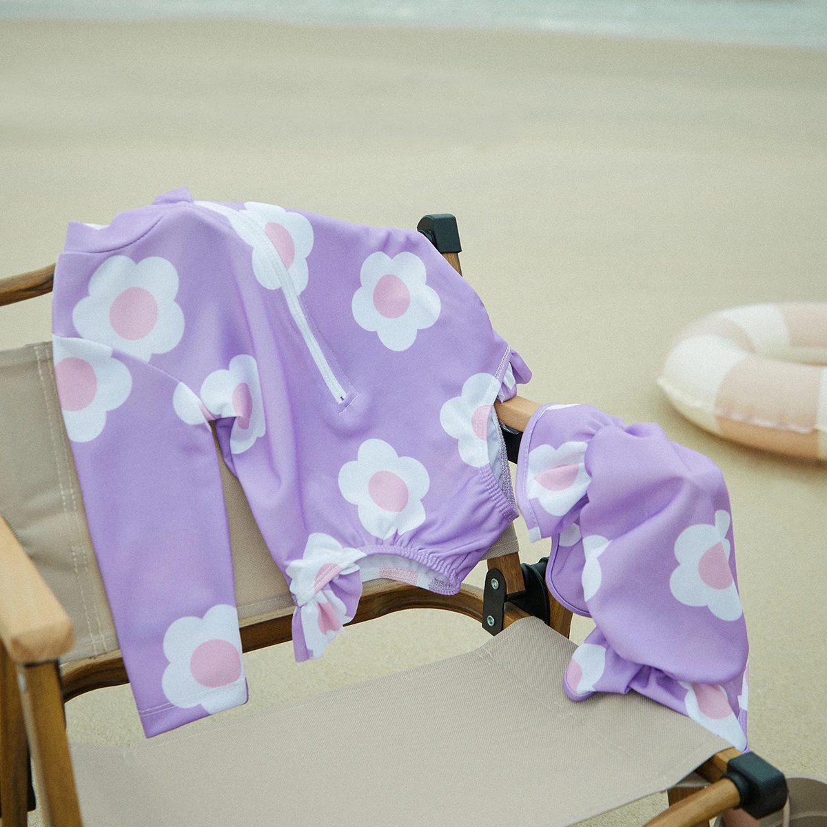 Kids Girls Swimwear Jumpsuit Infant Beachwear Hat Princess Flower Print Zipper Baby Bathing Suit