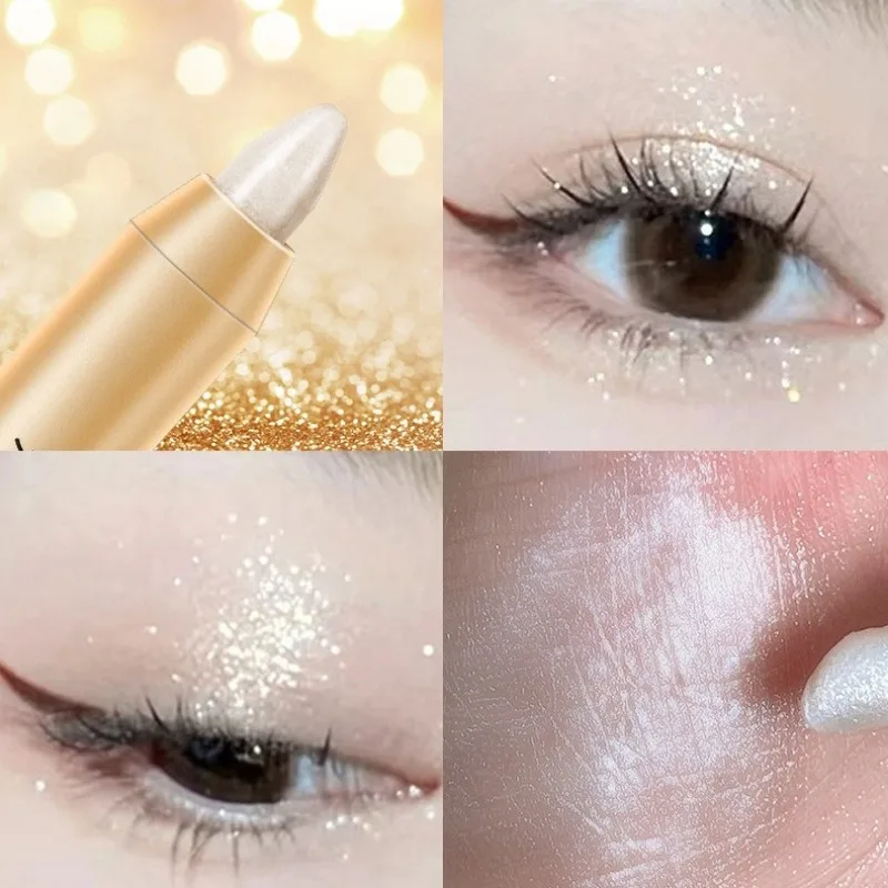 2 in 1 Pearly Eyeshadow Stick Pencil Waterproof Glitter Matte Eyelid Under Crease Makeup Pen