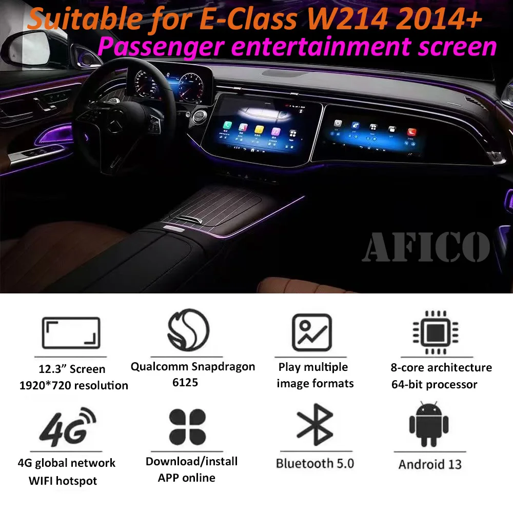 메르세데스 벤츠 신형 E 클래스 W214 2024+ LED 디스플레이 조수석 엔터테인먼트 스크린 멀티미디어 승객 터치 스크린에 적합