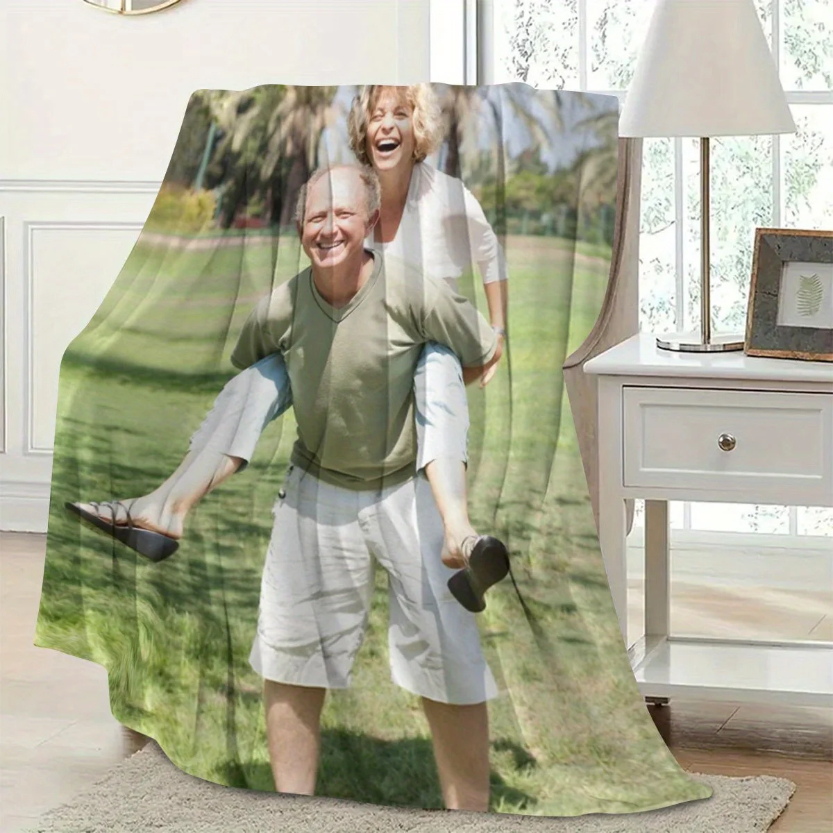 Customized Personalized Outdoor Blanket with Personal Photo Memories Flannel Blanket Suitable for Sofa Bed Office Car and Outdoor Travel Perfect for All Seasons Halloween Thanksgiving Birthdays Weddings Couples Valentine's Day Graduation Parties Holidays Ideal as Gift Men Women
