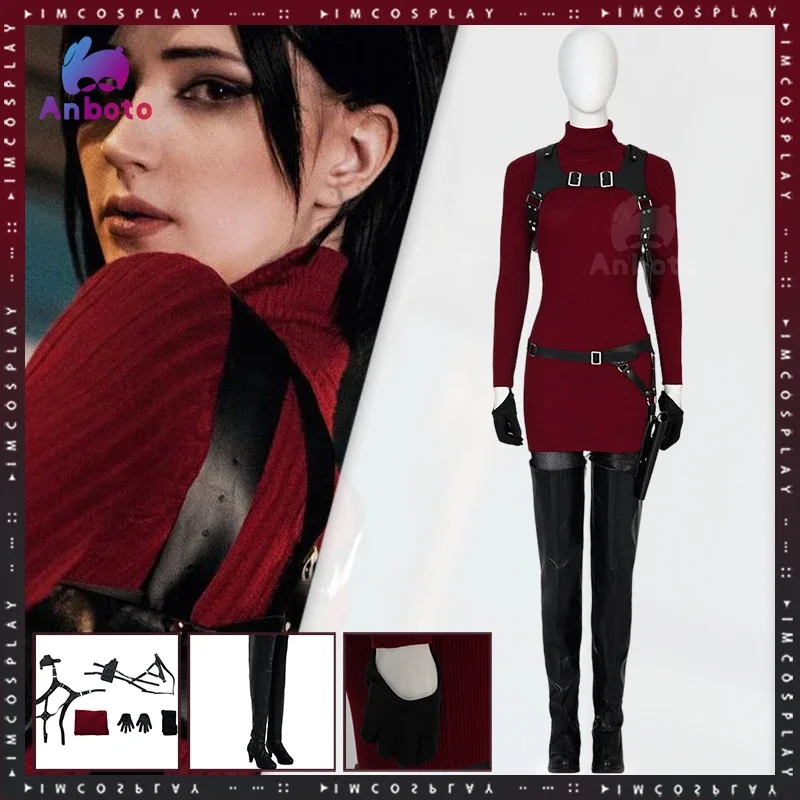 

Evil 4 remake cosplay costume evil 4 Remak Ada Wong cosplay costume game sexy red woolen dress Halloween sweater gifts