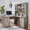 60" L Shaped Executive Desk with Hutch and Drawers,  Home Office Desk with Charging Station, File Cabinet Storage, 1