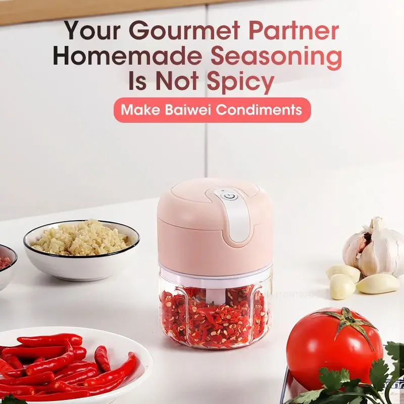 250mL Mini Electric Garlic Masher Chopper Cutter Ginger Blender Machine for Kitchen Food Crusher Chili Vegetable USB Charging electric vegetable chopper
