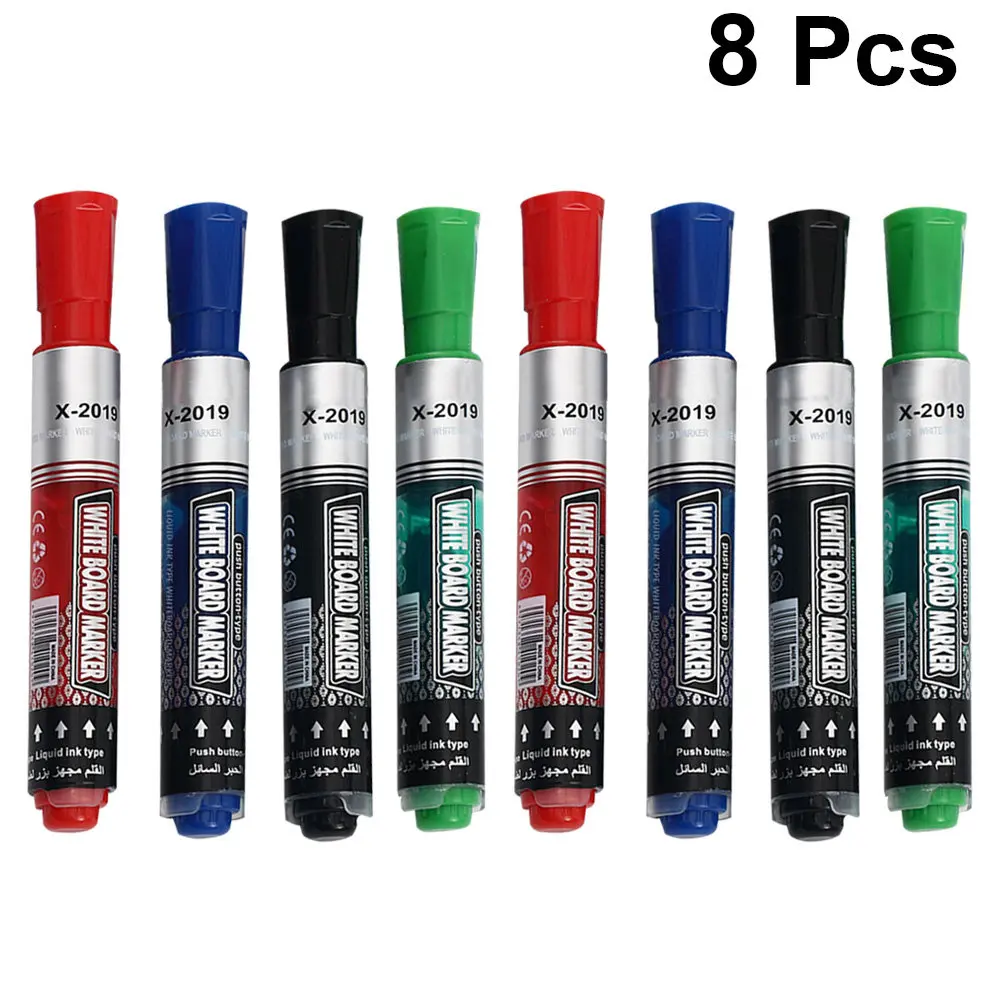 8Pcs 프레스 플로우 화이트보드 마커 종이 유리 플라스틱 드라이용 프리미엄 환경 친화적인 방수 지울 수 있는 마커 펜
