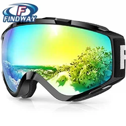 Findway Original Brand Ski Goggles 100% UV400 Protection OTG Design Anti-Fog Anti-glare Snowmobile Snow Glasses for Men Women