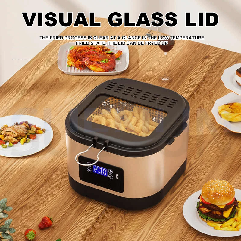 Household Electric Deep Fryer Intelligent Temperature Adjustable Frying Machines French Fries Skewers Chicken Legs 3