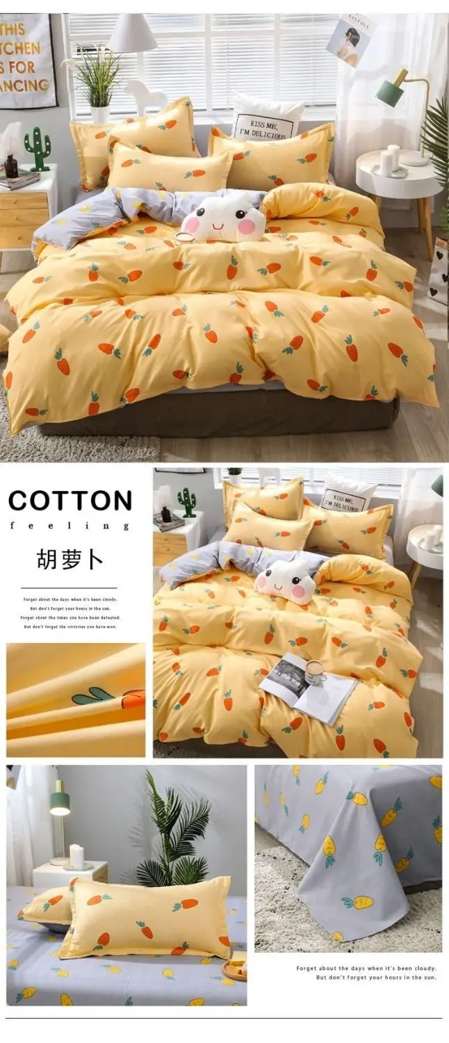 Home Textile Dyeing Linens Cartoon Print Duvet Cover Adult Kids Quilt Cover Single Double Queen AB Version Double-sided King