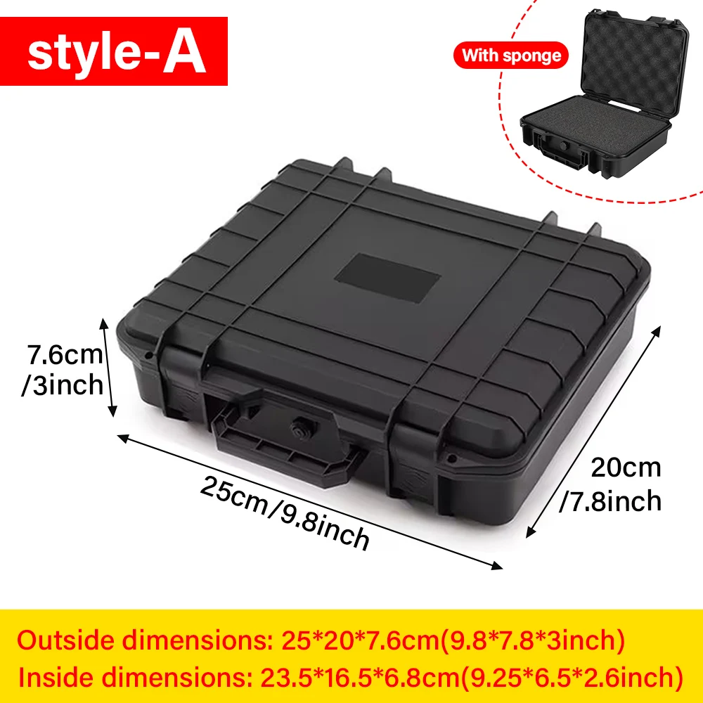 1PC Black Plastic Toolbox 250*200*76mm Shockproof Waterproof Plastic Storage Box PP Material Tote Storage Bag Built-in Sponge 2