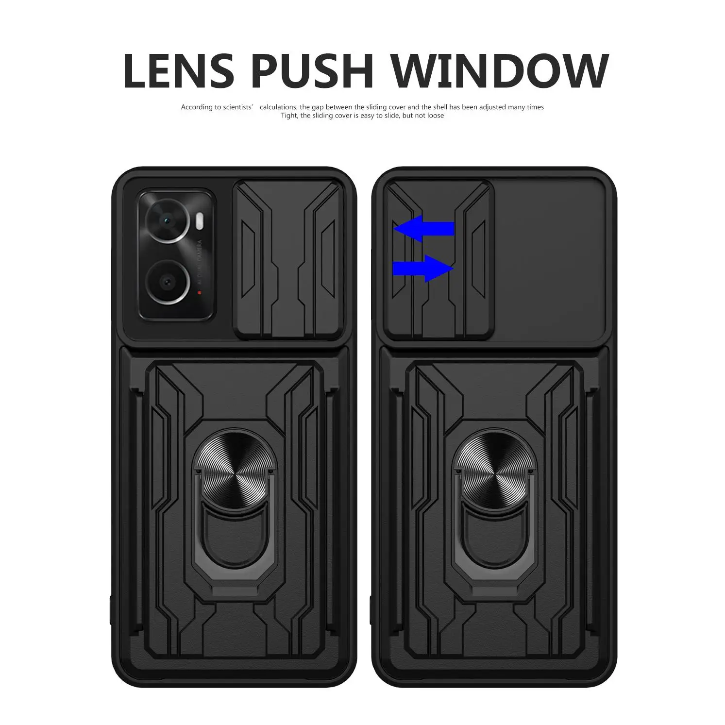 Sliding Lens Cover Phone Case with Rotating Ring and Magnetic Car Holder - Protective Cover