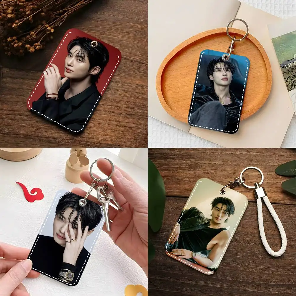 1 unidad Portatarjetas de cuero con llavero y anilla para tarjetas de acceso, modelo coreano Actor B-byeon Woo Seok