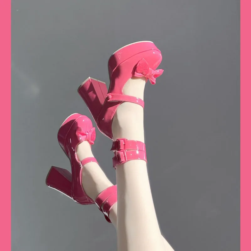 

Fashion Pink High Heel Delicate Girl Cosplay Lolita Skirt Boots Accessories Shoe Kawaii Girl Summer Sandals Student Kawaii Gift