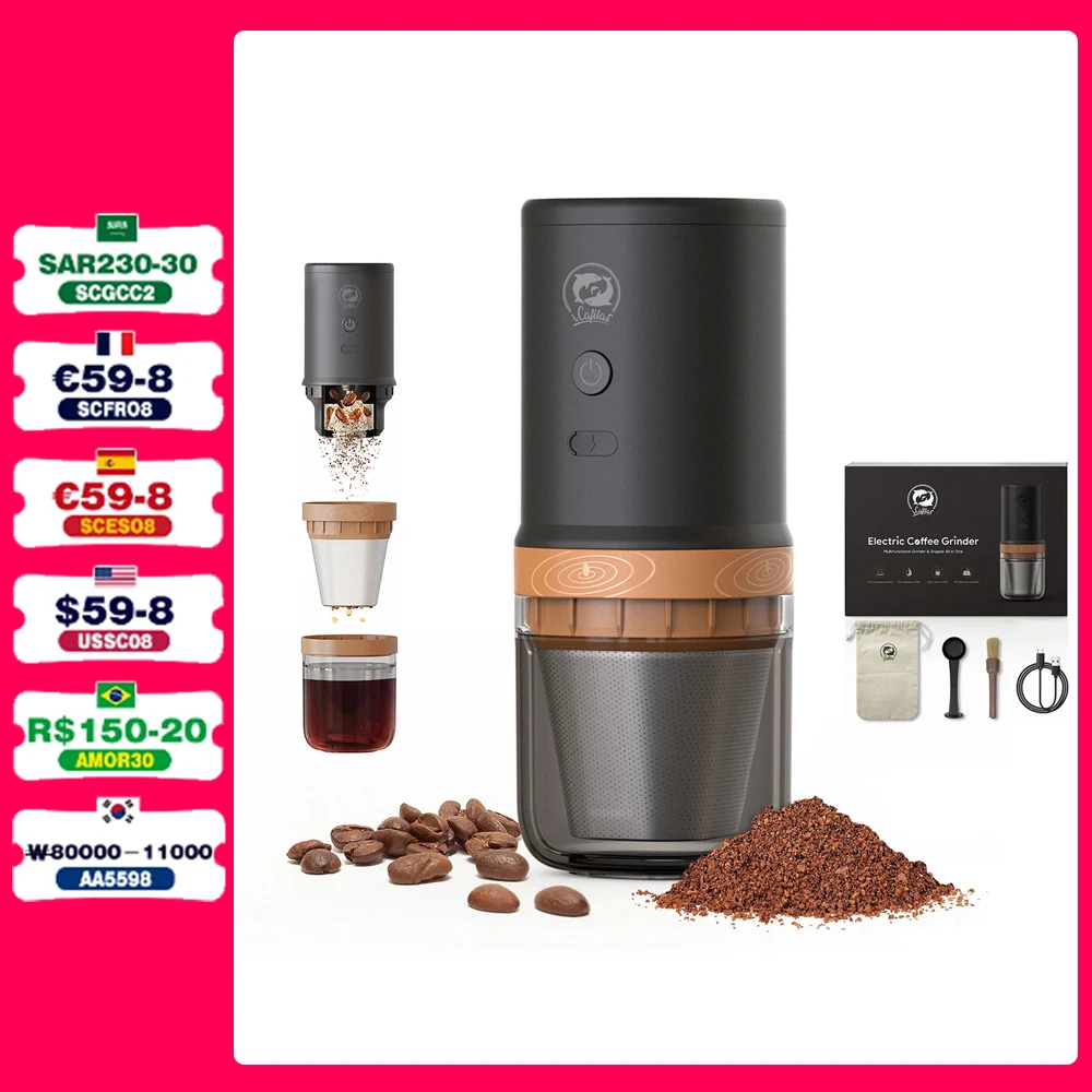 

iCafilas Electric Coffee Grinder All in One Portable Coffee Maker & Dripper with TYPE-C Rechargeable Adjustable Thickness Disc