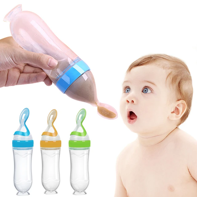 90ML Safe Newborn Baby Feeding Bottle Toddler Silicone Squeeze Feeding  Spoon Milk Bottle Baby Training Feeder Food Supplement - AliExpress