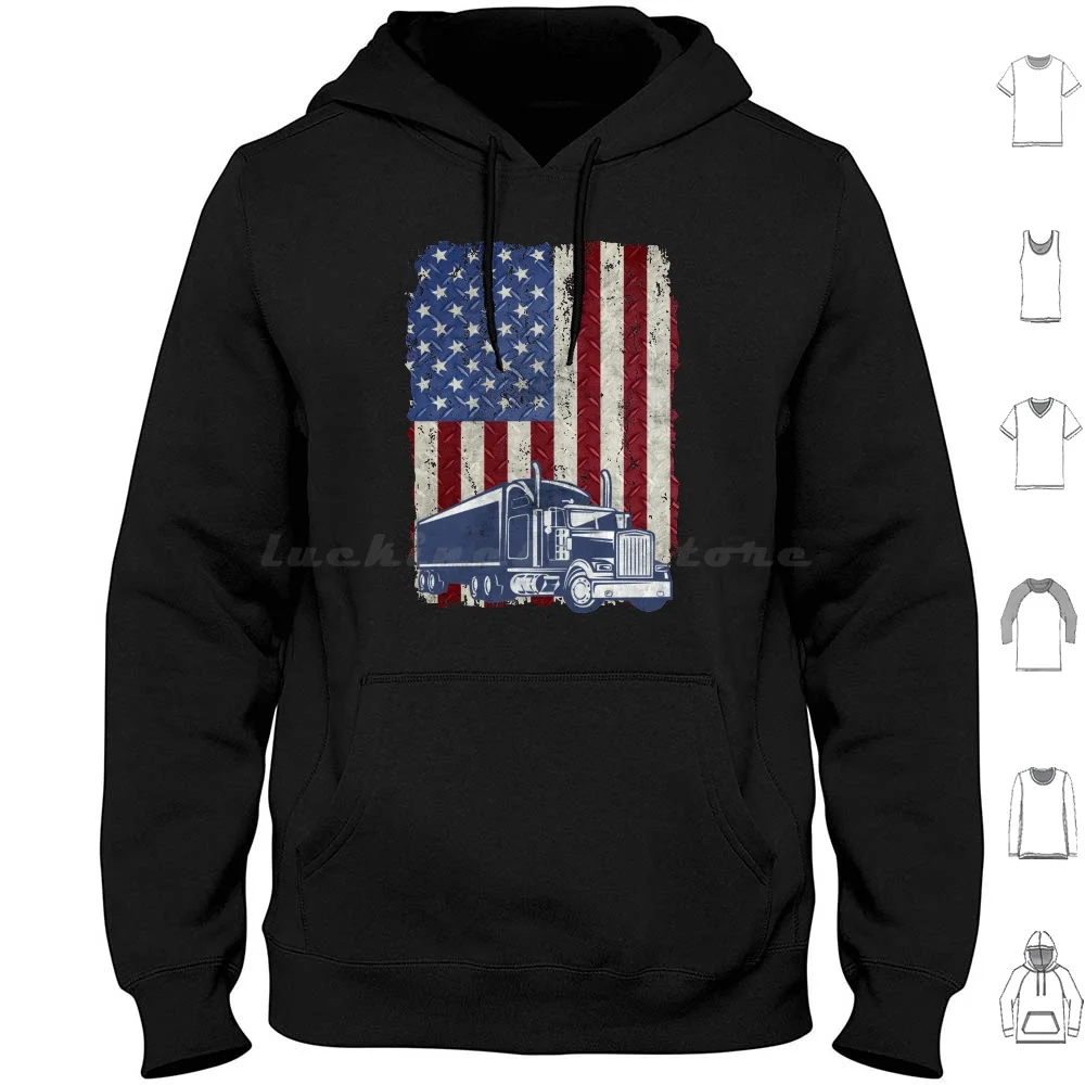 Trucker American Flag Truck Driver Gifts Felpe Vintage Manica Lunga American Flag Truck American Flag Trucker American