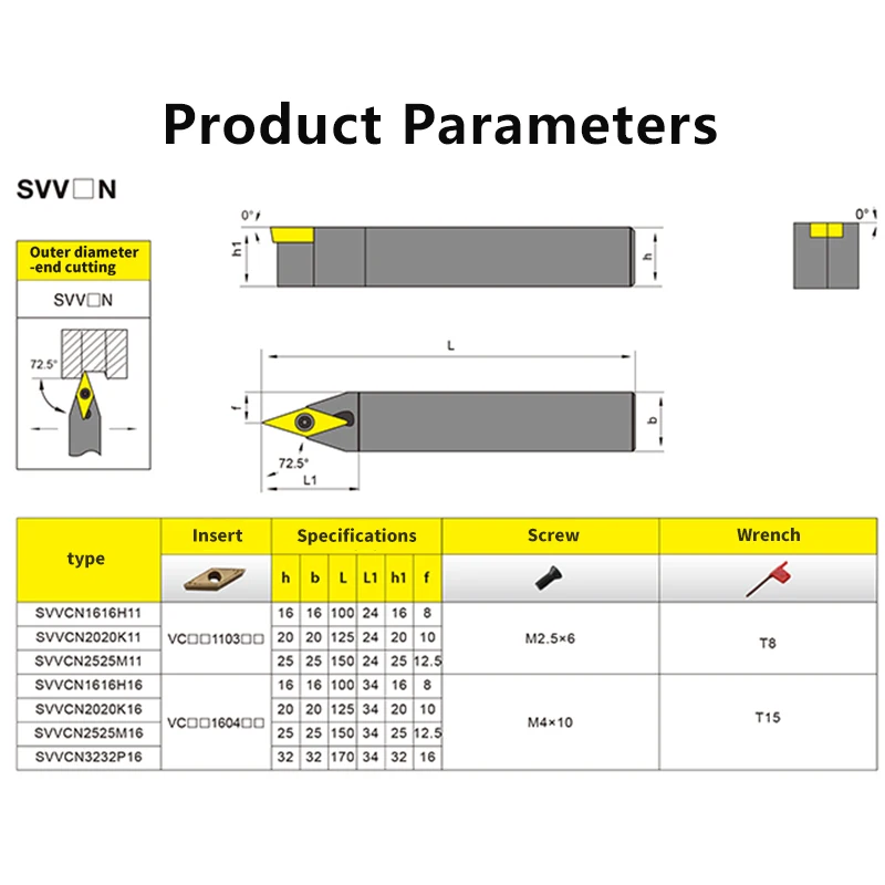 SVVCN1616 SVVCN2020 SVVCN2525 외부 터닝 도구 커터 바, CNC SVVCN 선반 바 터닝 홀더