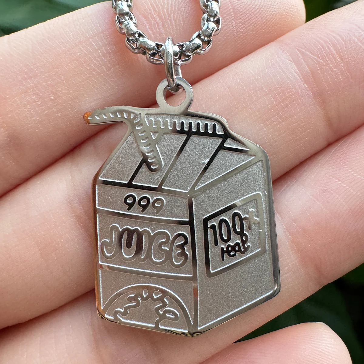 Collana Hip Hop Juice Box In Acciaio Inox - Ciondolo Oro E Argento - Gioiello Moda Unisex 60 Cm