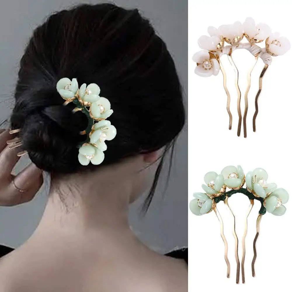 

Chinese Retro Flower Hair Stick Fashion Pearl U Shaped Hairpin Cheongsam Headwear for Girls Elegant Hanfu Hair Accessories