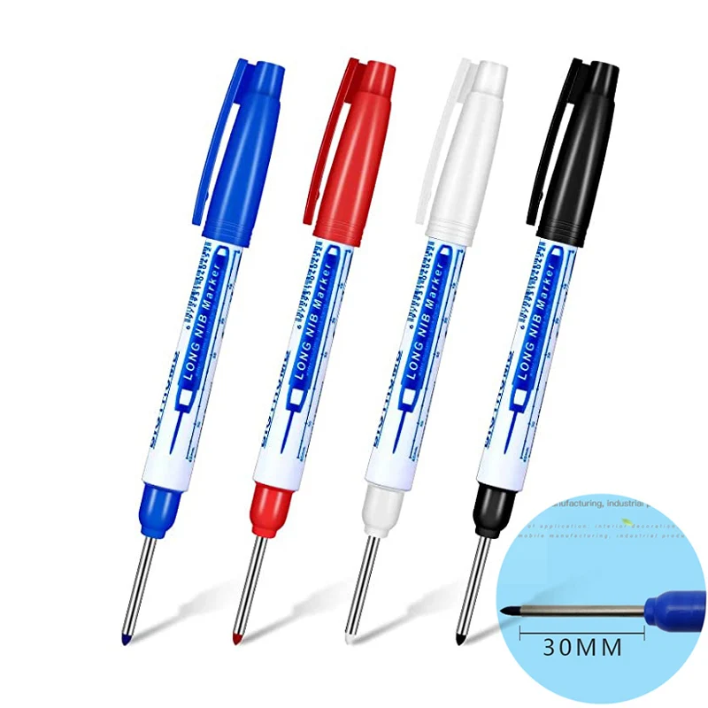 4 Pcs/Set 30mm Long Head Markers Carpenter Construction Deep Hole Marker Pens Multi-purpose Marking Pen Writing Tool permanent marker pen,marker pens,permanent marker,permanent markers,markers pen,long nib markers
