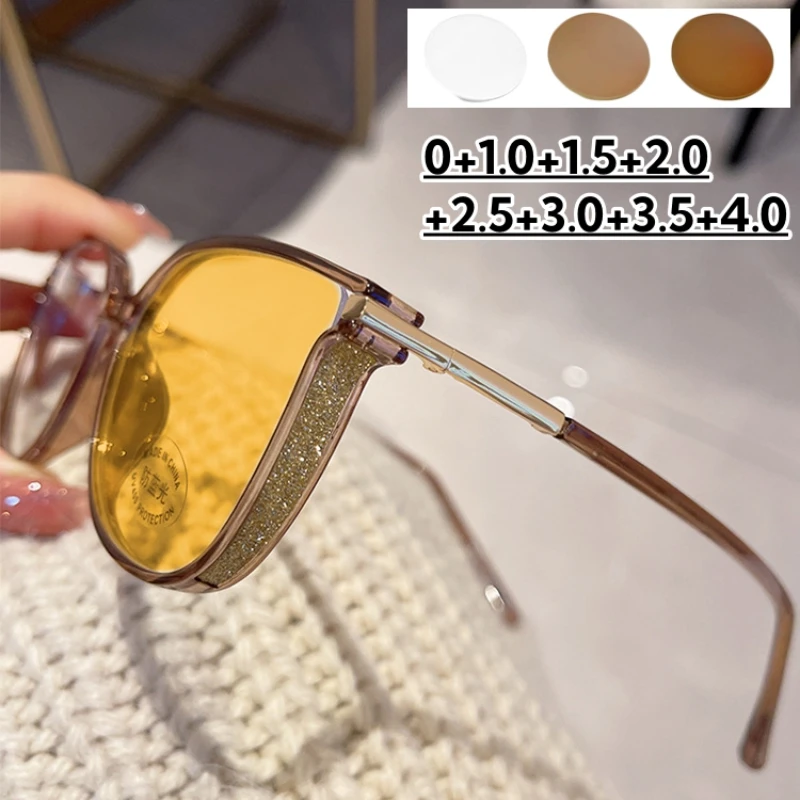 

Unisex Large Frame Photochromic Sunglasses Fashion Retro Color Changing Reading Glasses Men Women Luxury Far-sighted Eyeglasses