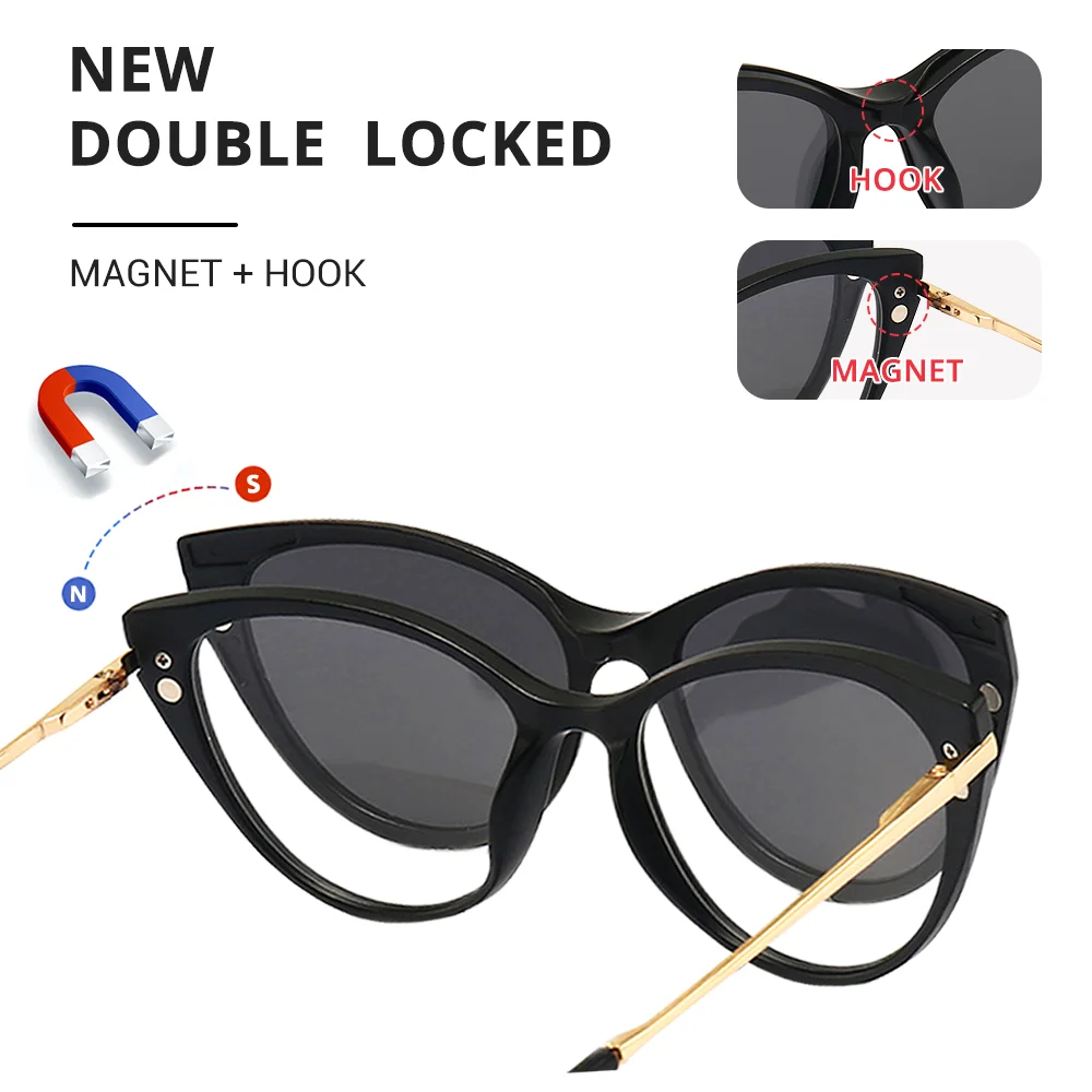 Ralferty 2 in 1 Vintage Cat Eye Sunglasses Women Magnet Clips On Glasses 0 Diopter Prescription Frame Sun Glasses for Women 2025 2