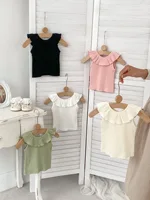 2024 Summer New Girls Candy Color Sweet Baby Tank Top Lotus Leaf Collar Vest Toddler Outwear Tops 3