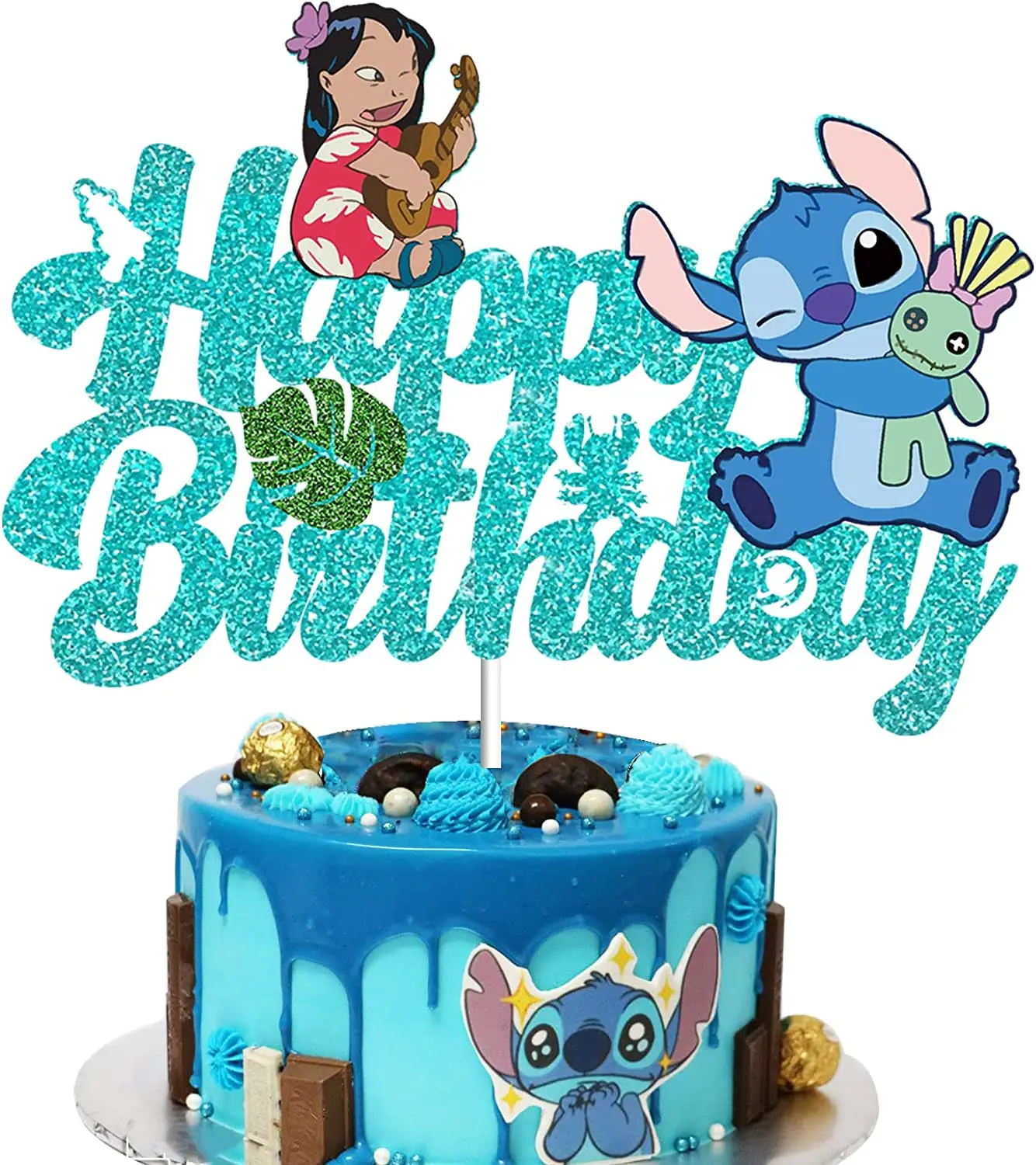Lilo and Stitch Blue Cake Topper ​Aurora Princess Happy Birthday