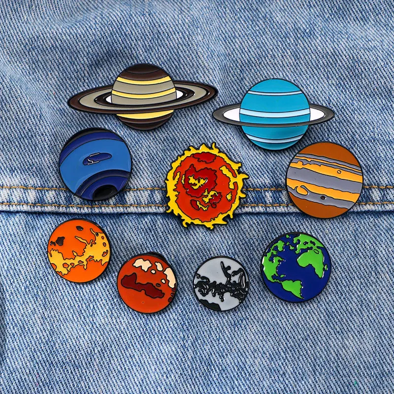 Solar System Enamel Pins Set - Whimsical Planetary Home Decoration Badges