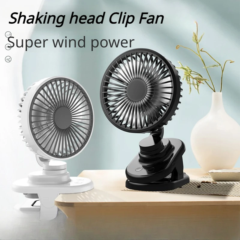 

4000mAh Clip Fan USB Rechargeable Portable Desktop Fan Mini Automatic Shaking Head 4-Speed Super Wind Silent Electric Ventilador